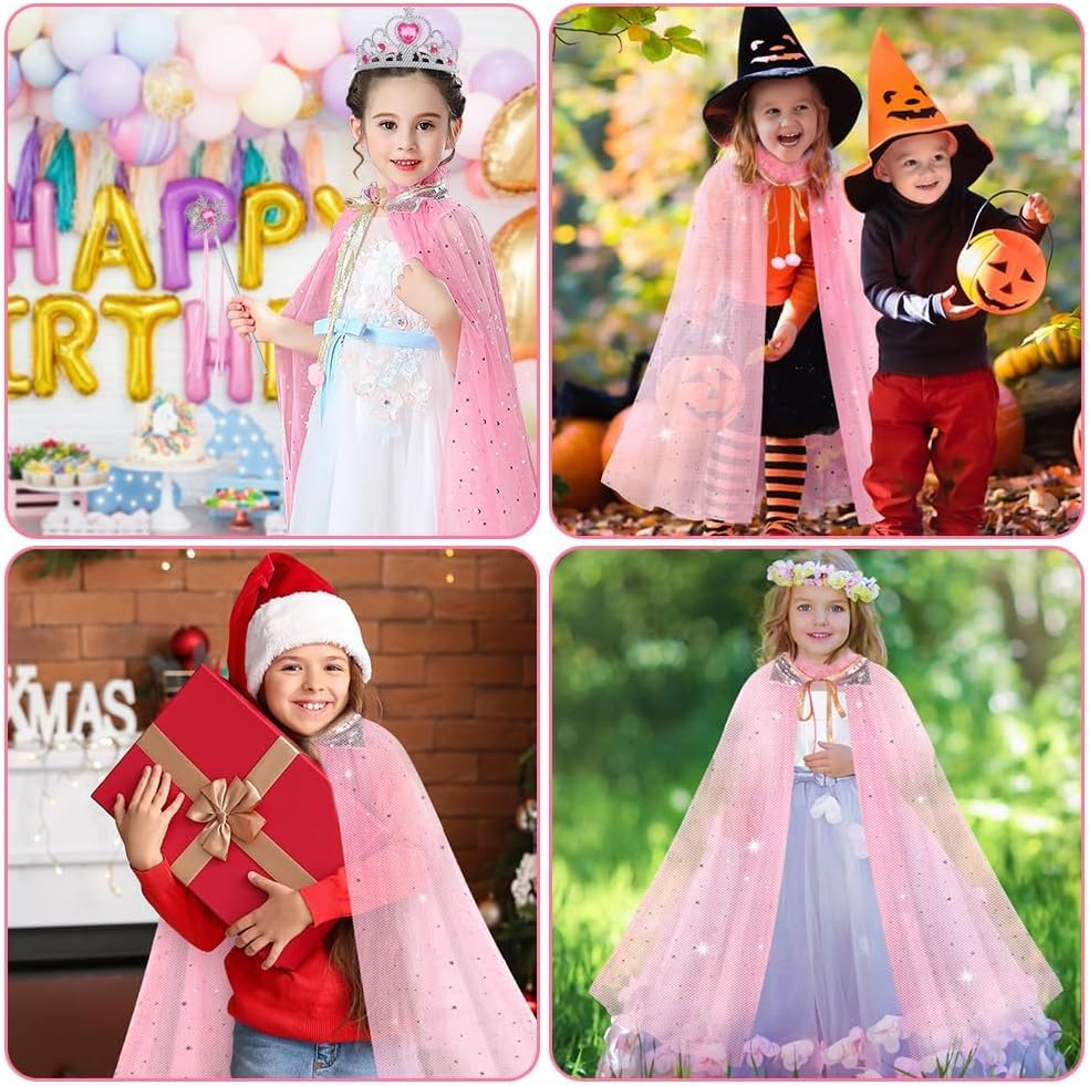 Vicloon Princess Cape, Shiny Sequin Cape, Princess Costume, Magic Wand Necklace