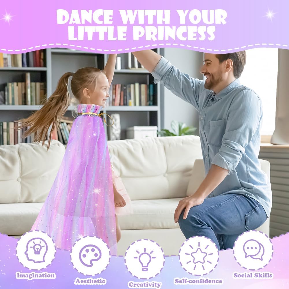 Vicloon Princess Cape, Shiny Sequin Cape, Princess Costume, Magic Wand Necklace