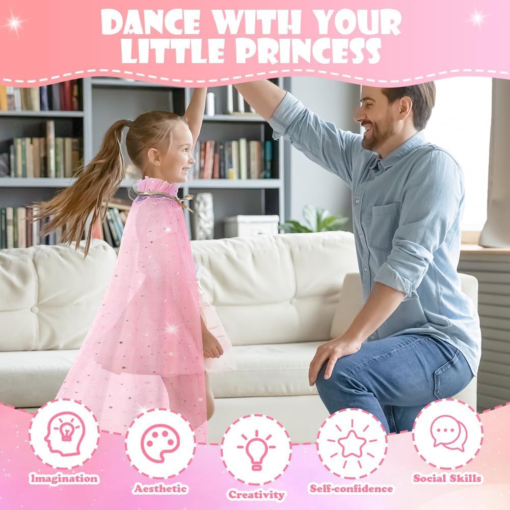 Vicloon Princess Cape, Shiny Sequin Cape, Princess Costume, Magic Wand Necklace