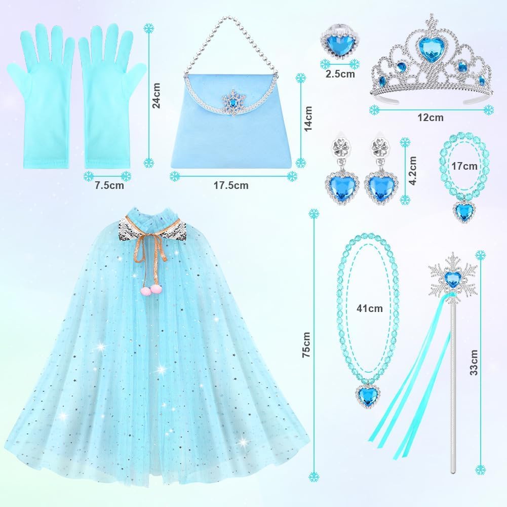 Vicloon Princess Cape, Shiny Sequin Cape, Princess Costume, Magic Wand Necklace