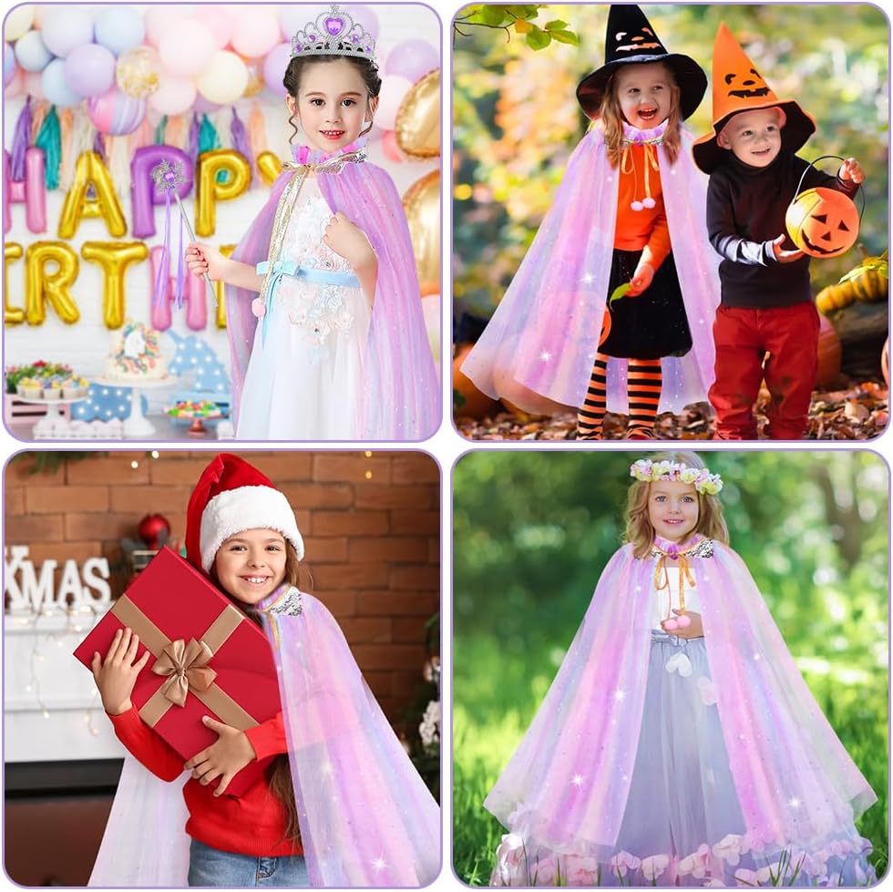 Vicloon Princess Cape, Shiny Sequin Cape, Princess Costume, Magic Wand Necklace
