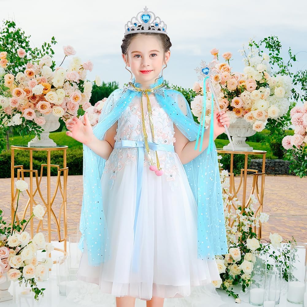 Vicloon Princess Cape, Shiny Sequin Cape, Princess Costume, Magic Wand Necklace