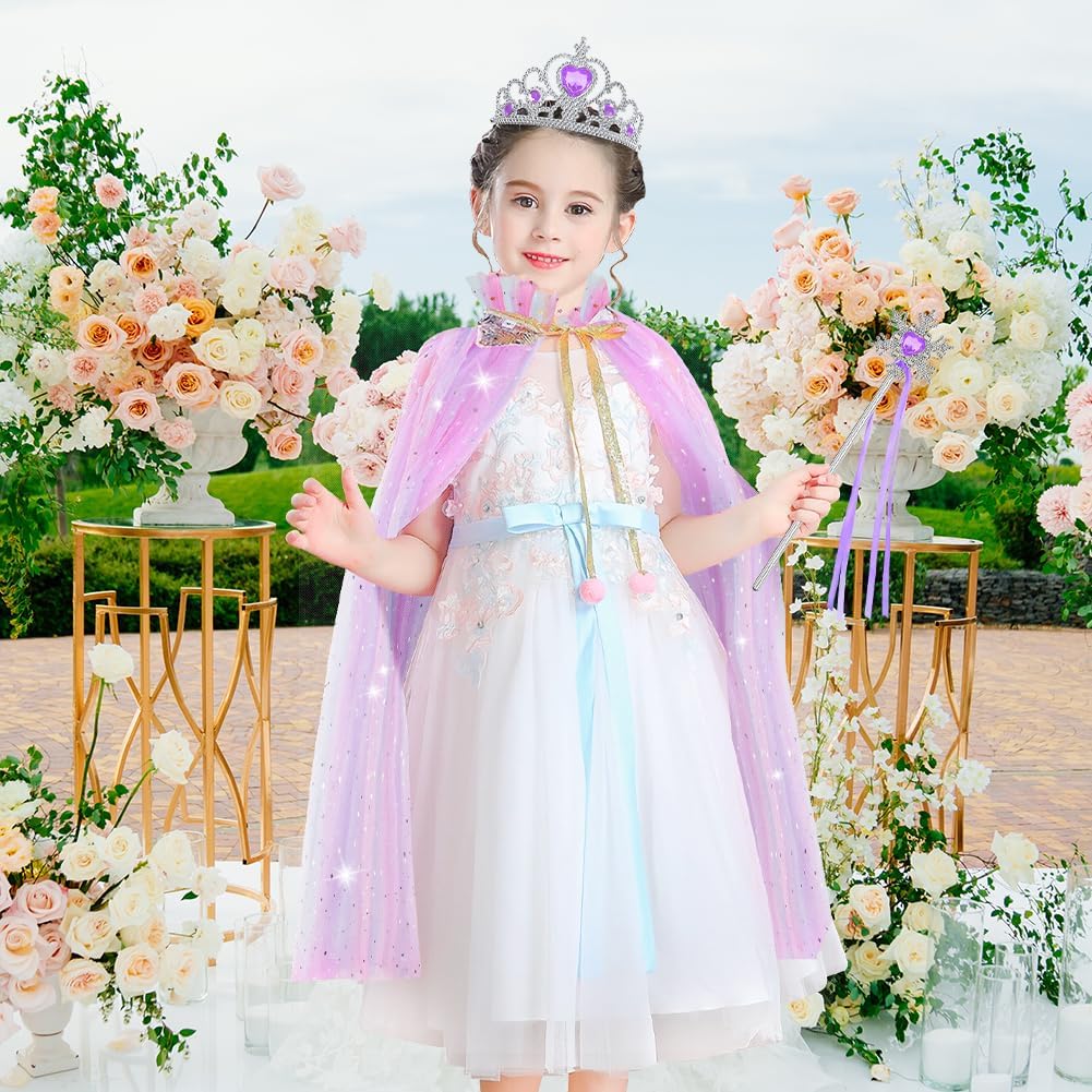 Vicloon Princess Cape, Shiny Sequin Cape, Princess Costume, Magic Wand Necklace