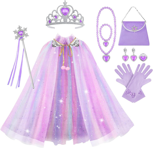 Vicloon Princess Cape, Shiny Sequin Cape, Princess Costume, Magic Wand Necklace
