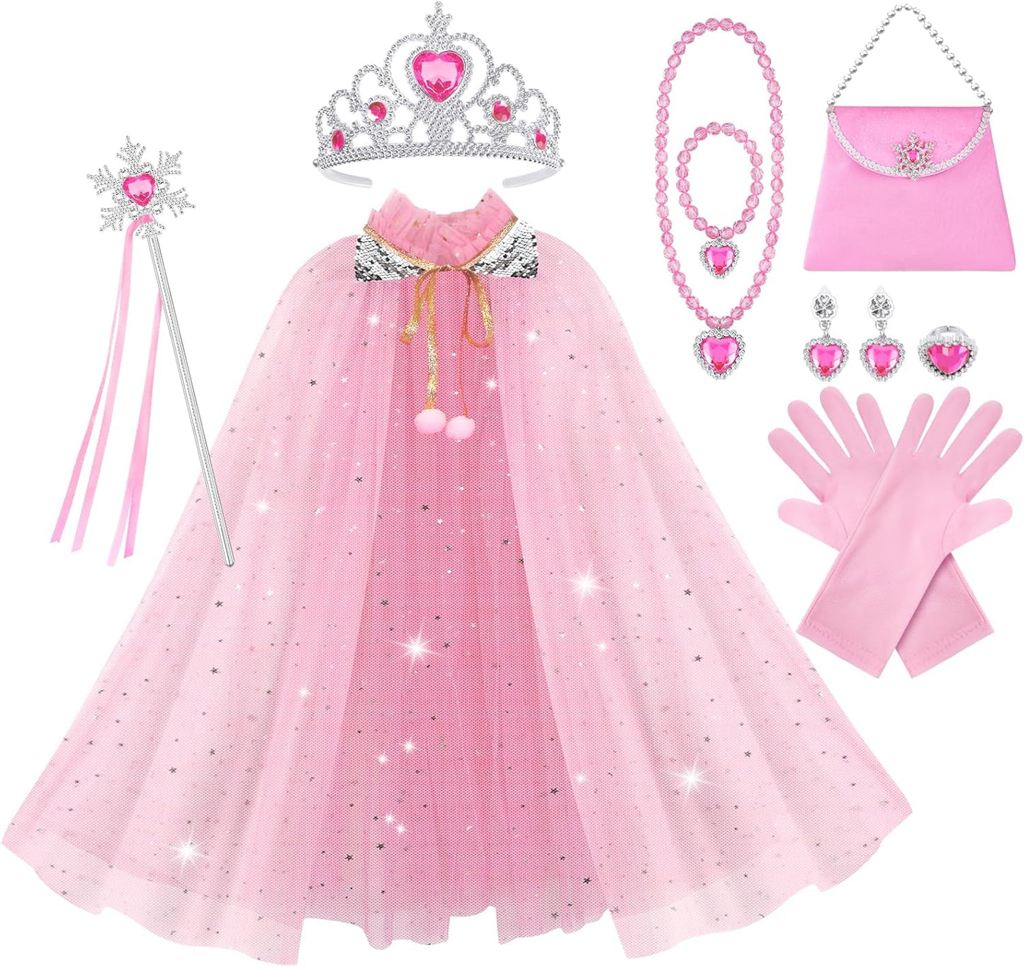 Vicloon Princess Cape, Shiny Sequin Cape, Princess Costume, Magic Wand Necklace