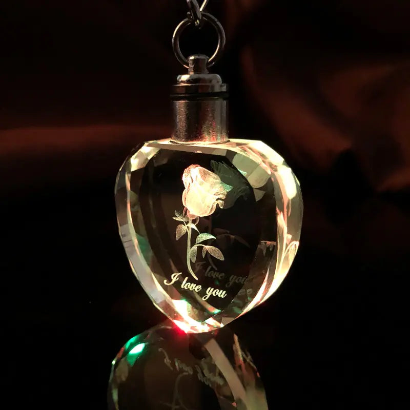 Crystal Heart Keychain with Rose