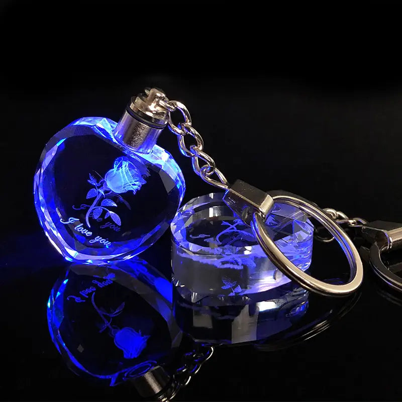 Crystal Heart Keychain with Rose