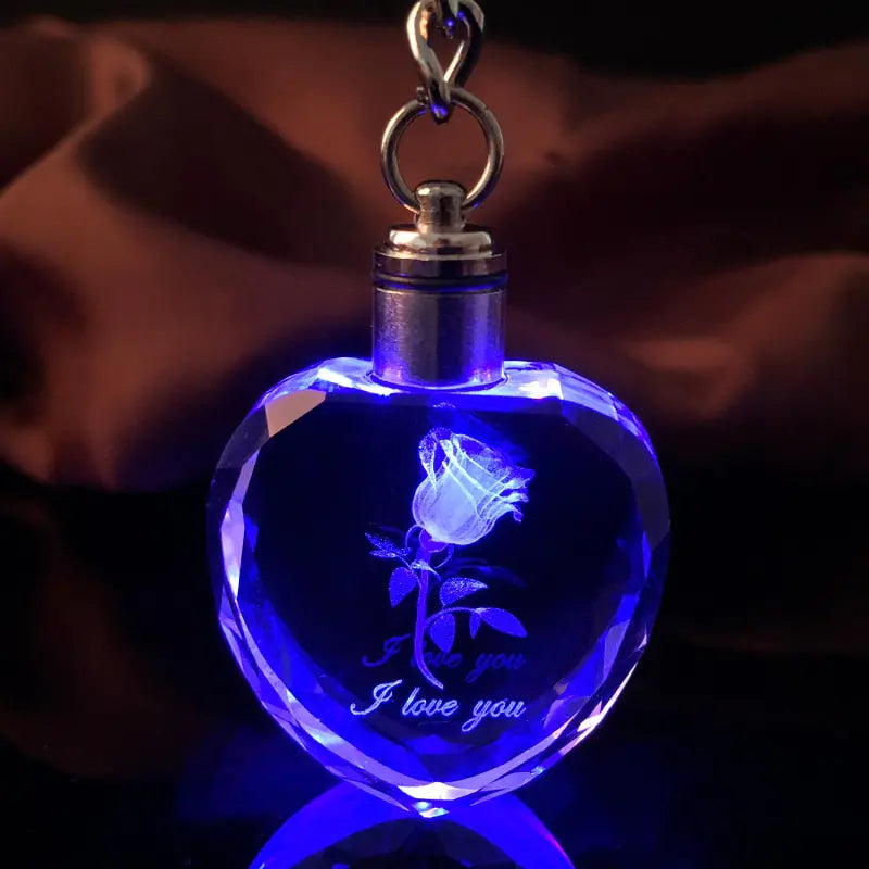 Crystal Heart Keychain with Rose