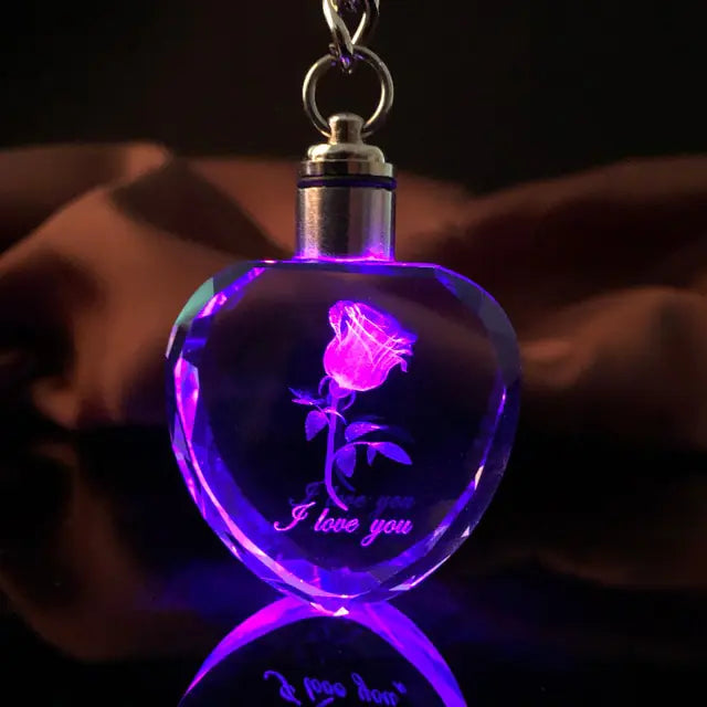 Crystal Heart Keychain with Rose